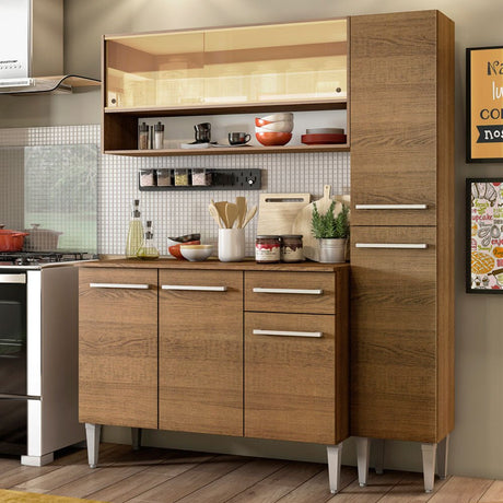 Cocina Integral Modular Emilly Art Marron 137x186cm con Mesón de Madera Aglomerada Mdp sin Estufa con Un Cajón y con Nueve Entrepaños - COCINAS | Bylmo