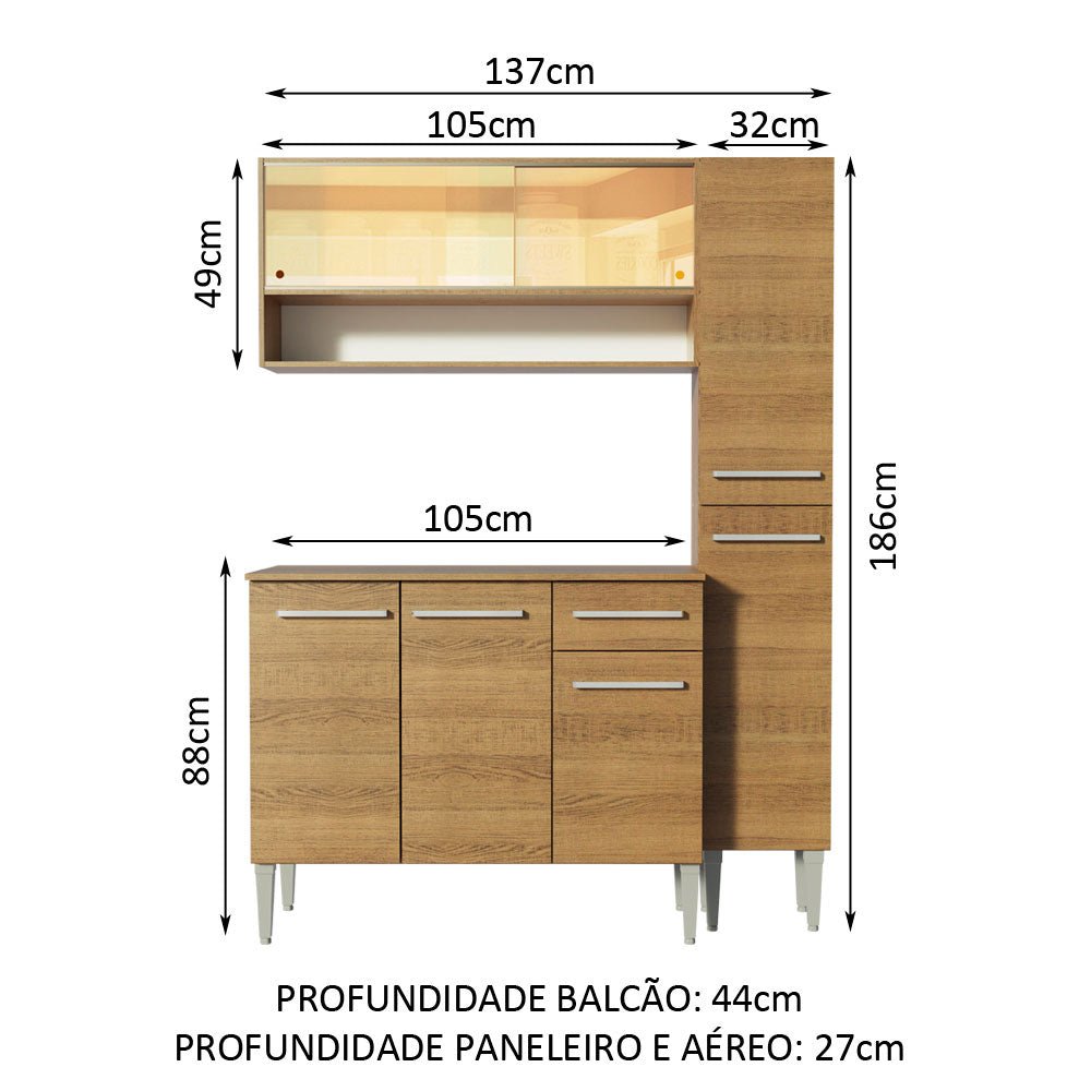 Cocina Integral Modular Emilly Art Marron 137x186cm con Mesón de Madera Aglomerada Mdp sin Estufa con Un Cajón y con Nueve Entrepaños - COCINAS | Bylmo