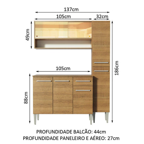 Cocina Integral Modular Emilly Art Marron 137x186cm con Mesón de Madera Aglomerada Mdp sin Estufa con Un Cajón y con Nueve Entrepaños - COCINAS | Bylmo
