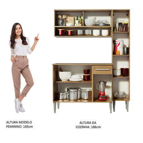 Cocina Integral Modular Emilly Art Marron 137x186cm con Mesón de Madera Aglomerada Mdp sin Estufa con Un Cajón y con Nueve Entrepaños - COCINAS | Bylmo