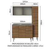 Cocina Integral Modular Emilly Marron 137x186cm con Mesón de Acero Inoxidable sin Estufa con Un Cajón con Puerta de Vidrio Punteado y con Nueve Entrepaños - COCINAS | Bylmo