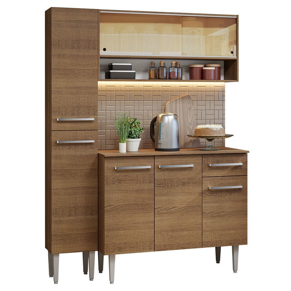 Cocina Integral Modular Emilly Marron 137x186cm con Mesón de Madera Aglomerada Mdp sin Estufa con Un Cajón y con Diez Entrepaños - COCINAS | Bylmo