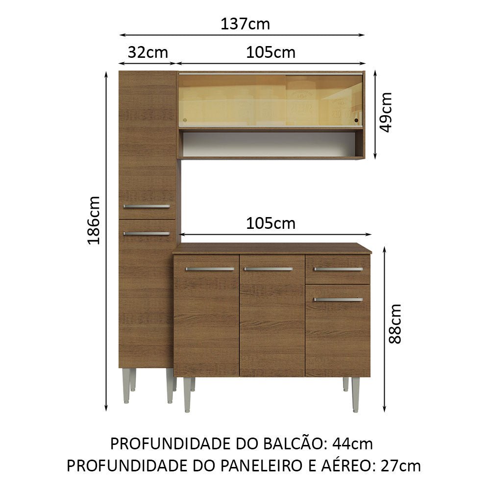 Cocina Integral Modular Emilly Marron 137x186cm con Mesón de Madera Aglomerada Mdp sin Estufa con Un Cajón y con Diez Entrepaños - COCINAS | Bylmo