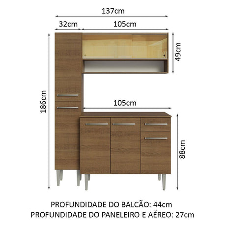 Cocina Integral Modular Emilly Marron 137x186cm con Mesón de Madera Aglomerada Mdp sin Estufa con Un Cajón y con Diez Entrepaños - COCINAS | Bylmo