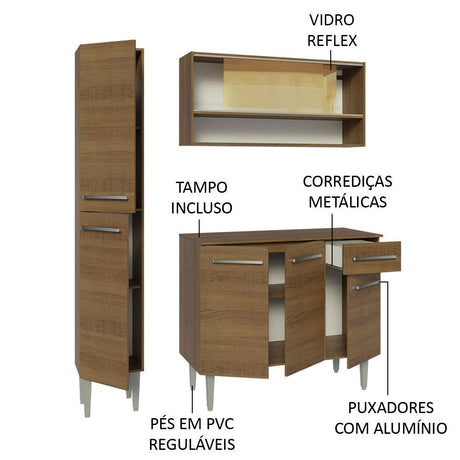 Cocina Integral Modular Emilly Marron 137x186cm con Mesón de Madera Aglomerada Mdp sin Estufa con Un Cajón y con Diez Entrepaños - COCINAS | Bylmo