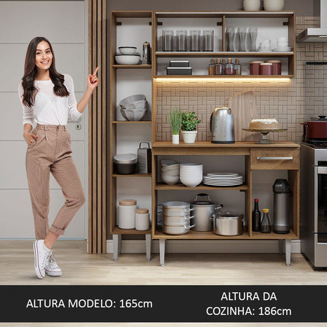 Cocina Integral Modular Emilly Marron 137x186cm con Mesón de Madera Aglomerada Mdp sin Estufa con Un Cajón y con Diez Entrepaños - COCINAS | Bylmo