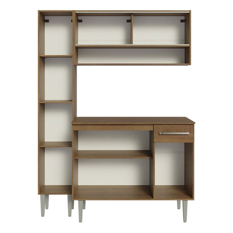 Cocina Integral Modular Emilly Marron 137x186cm con Mesón de Madera Aglomerada Mdp sin Estufa con Un Cajón y con Diez Entrepaños - COCINAS | Bylmo