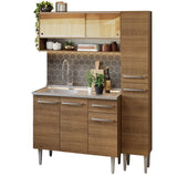 Cocina Integral Modular Emilly Marron 137x186cm con Mesón de Acero Inoxidable sin Estufa con Un Cajón y con Diez Entrepaños - COCINAS | Bylmo