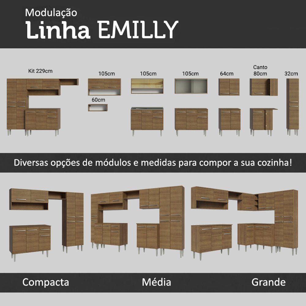 Cocina Integral Modular Emilly Marron 137x186cm con Mesón de Acero Inoxidable sin Estufa con Un Cajón y con Diez Entrepaños - COCINAS | Bylmo