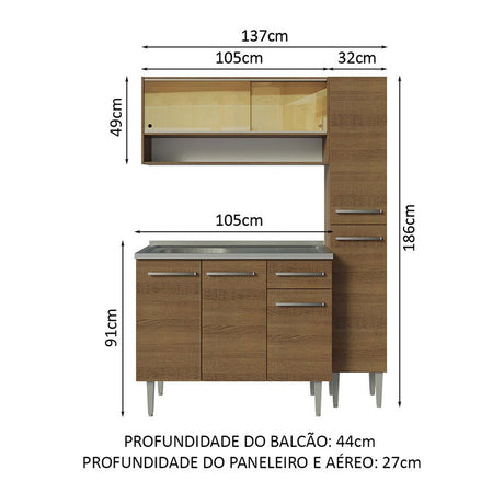 Cocina Integral Modular Emilly Marron 137x186cm con Mesón de Acero Inoxidable sin Estufa con Un Cajón y con Diez Entrepaños - COCINAS | Bylmo