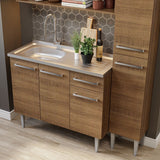Cocina Integral Modular Emilly Marron 137x186cm con Mesón de Acero Inoxidable sin Estufa con Un Cajón y con Diez Entrepaños - COCINAS | Bylmo