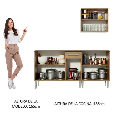 Cocina Integral Modular Emilly Free Marron 169x186cm con Mesón de Madera Aglomerada Mdp sin Estufa con Un Cajón y con Siete Entrepaños - COCINAS | Bylmo