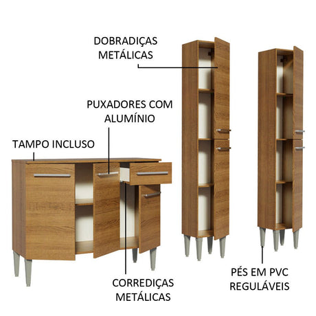 Cocina Integral Modular Emilly Front Marron 169x186cm con Mesón de Madera Aglomerada Mdp sin Estufa con Un Cajón y con Once Entrepaños - COCINAS | Bylmo