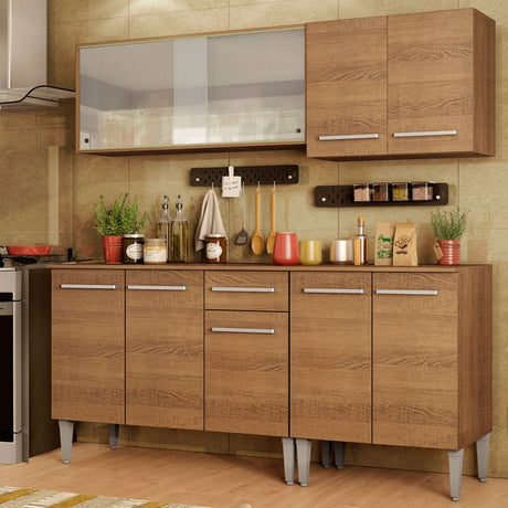 Cocina Integral Modular Emilly Box Marron 169x186cm con Mesón de Madera Aglomerada Mdp sin Estufa con Un Cajón y con Nueve Entrepaños - COCINAS | Bylmo