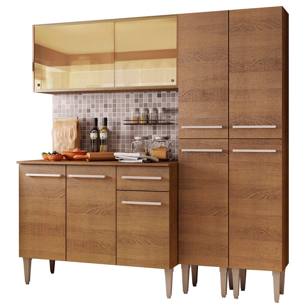 Cocina Integral Modular Emilly Voice Marron 169x186cm con Mesón de Madera Aglomerada Mdp sin Estufa con Un Cajón y con Trece Entrepaños - COCINAS | Bylmo