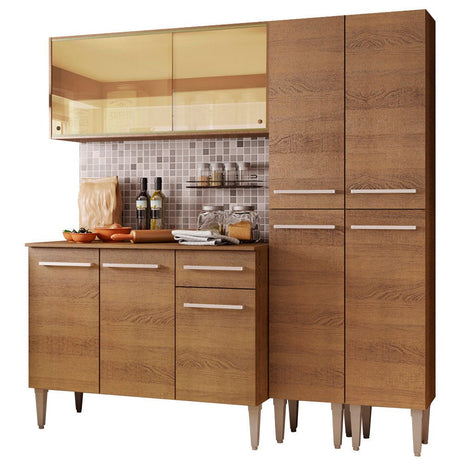 Cocina Integral Modular Emilly Voice Marron 169x186cm con Mesón de Madera Aglomerada Mdp sin Estufa con Un Cajón y con Trece Entrepaños - COCINAS | Bylmo