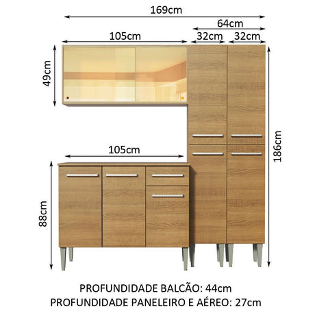 Cocina Integral Modular Emilly Voice Marron 169x186cm con Mesón de Madera Aglomerada Mdp sin Estufa con Un Cajón y con Trece Entrepaños - COCINAS | Bylmo