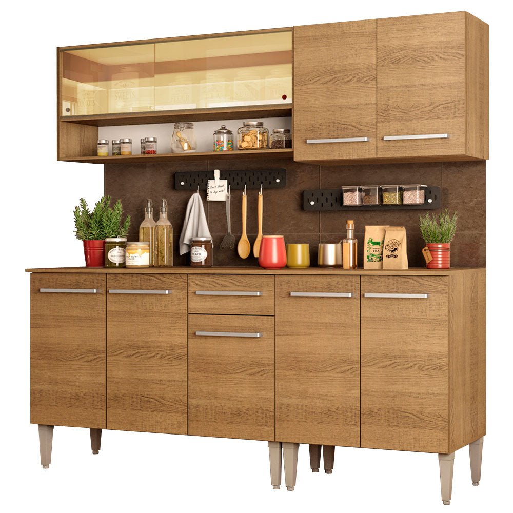 Cocina Integral Modular Emilly Dance Marron 169x186cm con Mesón de Madera Aglomerada Mdp sin Estufa con Un Cajón y con Diez Entrepaños - COCINAS | Bylmo