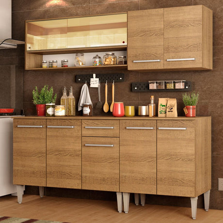 Cocina Integral Modular Emilly Dance Marron 169x186cm con Mesón de Madera Aglomerada Mdp sin Estufa con Un Cajón y con Diez Entrepaños - COCINAS | Bylmo