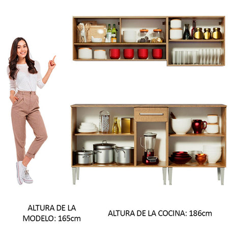 Cocina Integral Modular Emilly Dance Marron 169x186cm con Mesón de Madera Aglomerada Mdp sin Estufa con Un Cajón y con Diez Entrepaños - COCINAS | Bylmo