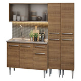 Cocina Integral Modular Emilly Marron 169x186cm con Mesón de Acero Inoxidable sin Estufa con Puerta de Vidrio Punteado y con Trece Entrepaños - COCINAS | Bylmo