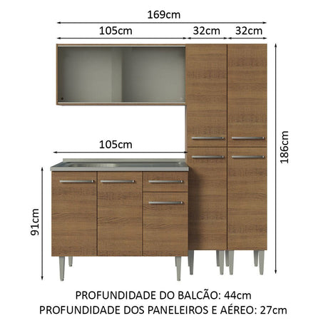 Cocina Integral Modular Emilly Marron 169x186cm con Mesón de Acero Inoxidable sin Estufa con Puerta de Vidrio Punteado y con Trece Entrepaños - COCINAS | Bylmo
