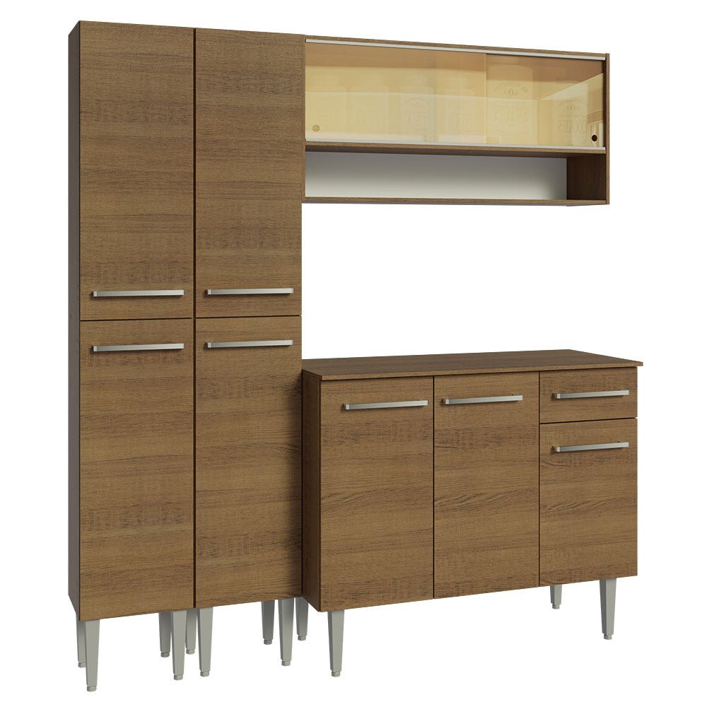 Cocina Integral Modular Emilly Marron 169x186cm con Mesón de Madera Aglomerada Mdp sin Estufa con Un Cajón y con Catorce Entrepaños - COCINAS | Bylmo