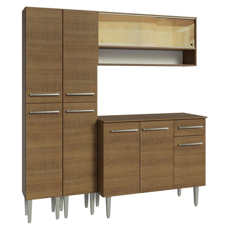 Cocina Integral Modular Emilly Marron 169x186cm con Mesón de Madera Aglomerada Mdp sin Estufa con Un Cajón y con Catorce Entrepaños - COCINAS | Bylmo