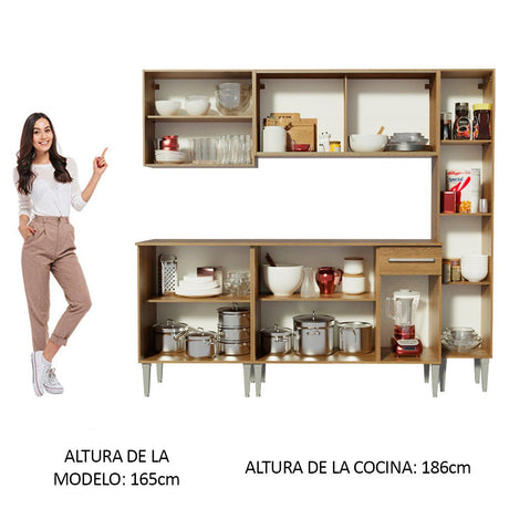 Cocina Integral Modular Emilly Fast Marron 201x186cm con Mesón de Madera Aglomerada Mdp sin Estufa con Un Cajón y con Trece Entrepaños - COCINAS | Bylmo