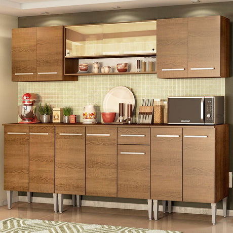 Cocina Integral Modular Emilly Smile Marron 233x186cm con Mesón de Madera Aglomerada Mdp sin Estufa con Un Cajón y con Catorce Entrepaños - COCINAS | Bylmo