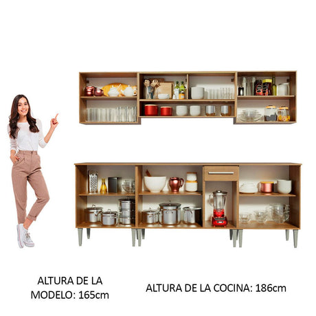 Cocina Integral Modular Emilly Smile Marron 233x186cm con Mesón de Madera Aglomerada Mdp sin Estufa con Un Cajón y con Catorce Entrepaños - COCINAS | Bylmo