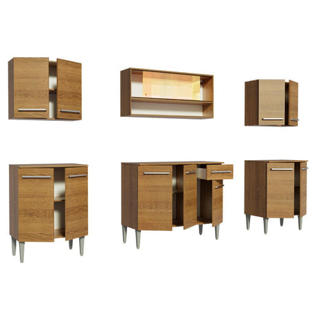 Cocina Integral Modular Emilly Smile Marron 233x186cm con Mesón de Madera Aglomerada Mdp sin Estufa con Un Cajón y con Catorce Entrepaños - COCINAS | Bylmo