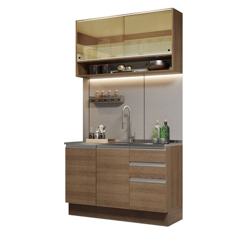 Cocina Integral Modular Glamy Marron 120x225cm sin Mesón sin Estufa con Tres Cajones y con Siete Entrepaños - COCINAS | Bylmo