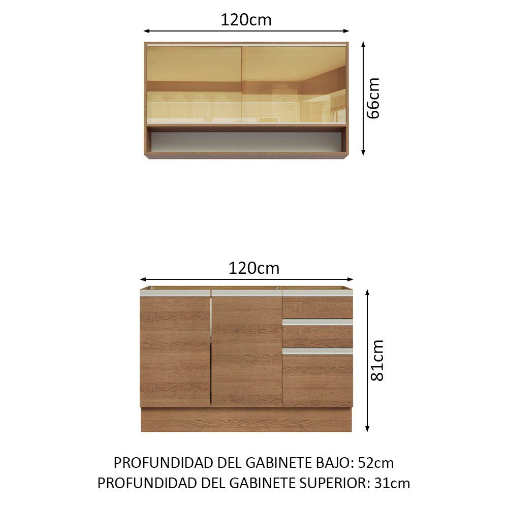 Cocina Integral Modular Glamy Marron 120x225cm sin Mesón sin Estufa con Tres Cajones y con Siete Entrepaños - COCINAS | Bylmo