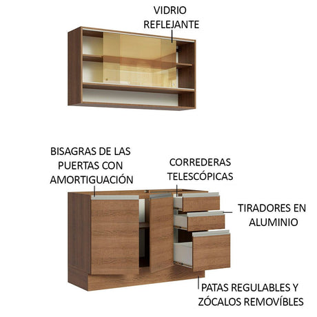 Cocina Integral Modular Glamy Marron 120x225cm sin Mesón sin Estufa con Tres Cajones y con Siete Entrepaños - COCINAS | Bylmo