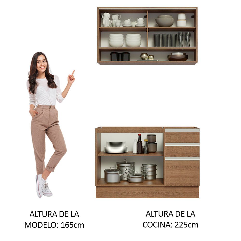 Cocina Integral Modular Glamy Marron 120x225cm sin Mesón sin Estufa con Tres Cajones y con Siete Entrepaños - COCINAS | Bylmo