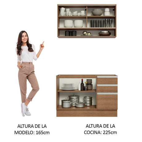 Cocina Integral Modular Glamy Marron 120x225cm sin Mesón sin Estufa con Tres Cajones y con Siete Entrepaños - COCINAS | Bylmo