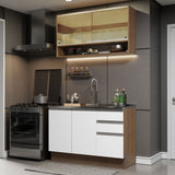 Cocina Integral Modular Glamy Marron y Blanco 120x225cm sin Mesón sin Estufa con Tres Cajones y con Siete Entrepaños - COCINAS | Bylmo