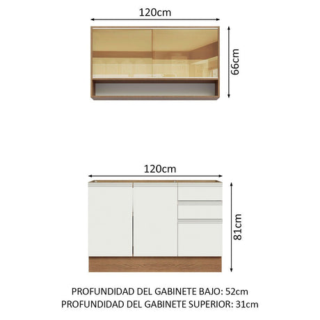 Cocina Integral Modular Glamy Marron y Blanco 120x225cm sin Mesón sin Estufa con Tres Cajones y con Siete Entrepaños - COCINAS | Bylmo