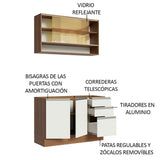 Cocina Integral Modular Glamy Marron y Blanco 120x225cm sin Mesón sin Estufa con Tres Cajones y con Siete Entrepaños - COCINAS | Bylmo