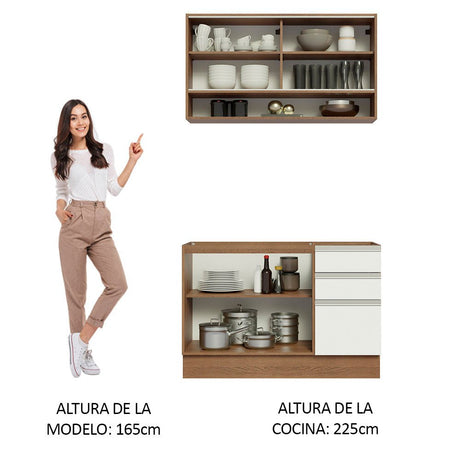 Cocina Integral Modular Glamy Marron y Blanco 120x225cm sin Mesón sin Estufa con Tres Cajones y con Siete Entrepaños - COCINAS | Bylmo