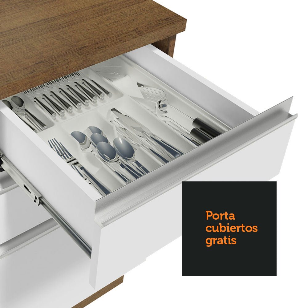 Cocina Integral Modular Glamy Marron y Blanco 120x225cm sin Mesón sin Estufa con Tres Cajones y con Siete Entrepaños - COCINAS | Bylmo