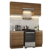 Cocina Integral Modular Glamy Marron 160x225cm con Mesón de Madera Aglomerada MDP sin Estufa y con Cinco Puertas - COCINAS | Bylmo