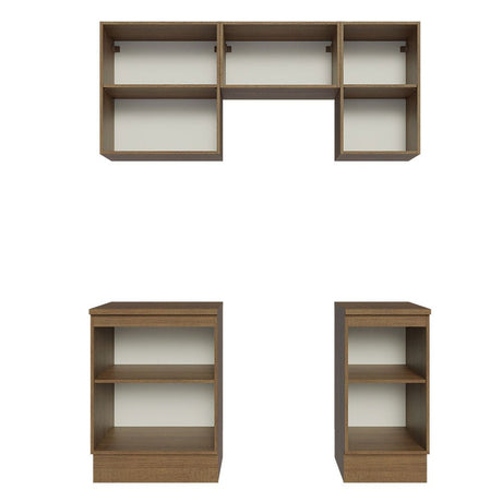 Cocina Integral Modular Glamy Marron 160x225cm con Mesón de Madera Aglomerada MDP sin Estufa y con Cinco Puertas - COCINAS | Bylmo