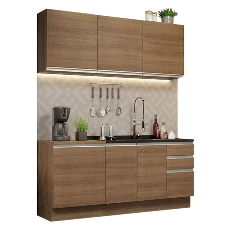 Cocina Integral Modular Glamy Marron 180x225cm sin Mesón sin Estufa con Tres Cajones y con Diez Entrepaños - COCINAS | Bylmo