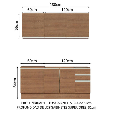 Cocina Integral Modular Glamy Marron 180x225cm sin Mesón sin Estufa con Tres Cajones y con Diez Entrepaños - COCINAS | Bylmo