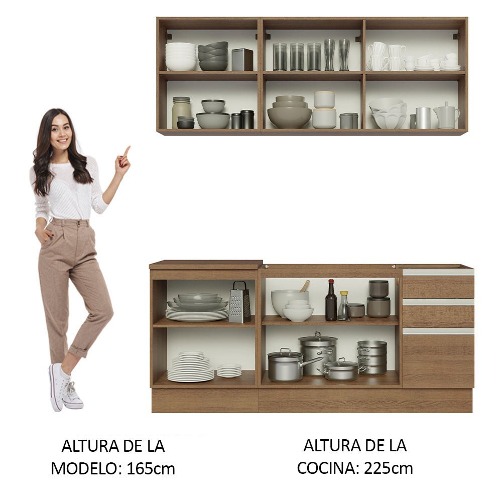 Cocina Integral Modular Glamy Marron 180x225cm sin Mesón sin Estufa con Tres Cajones y con Diez Entrepaños - COCINAS | Bylmo