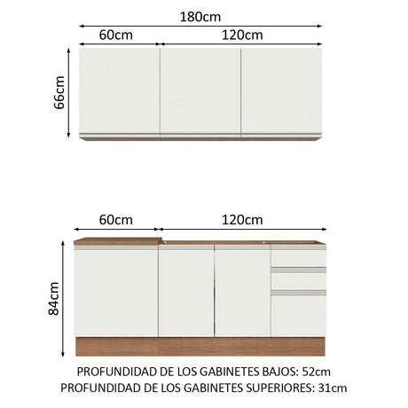 Cocina Integral Modular Glamy Marron y Blanco 180x225cm sin Mesón sin Estufa con Tres Cajones y con Diez Entrepaños - COCINAS | Bylmo