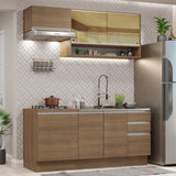 Cocina Integral Modular Glamy Marron 180x225cm sin Mesón sin Estufa con Tres Cajones con Puerta de Vidrio y con Espacio para Extractor - COCINAS | Bylmo