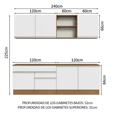 Cocina Integral Modular Glamy Marron y Blanco 240x225cm con Mesón de Madera Aglomerada Mdp sin Estufa con Dos Cajones y con Doce Entrepaños - COCINAS | Bylmo